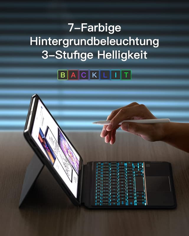 Detalle 2 de Inateck Tastatur Hülle für iPad Air 11 Zoll (M3/M2 2025/2024) & iPad Pro 11 Zoll QWERTZ, KB04111