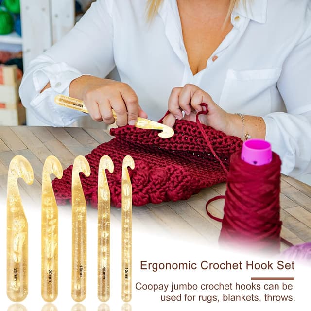 Detalle de Lot de 5 grands crochets Coopay pour laine épaisse (12 à 25 mm) + 10 marqueurs de maille