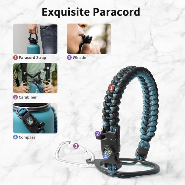 Detalle 2 de Trebo 64oz Vacuum Insulated Water Bottle with Paracord Handle (Indigo/Black)