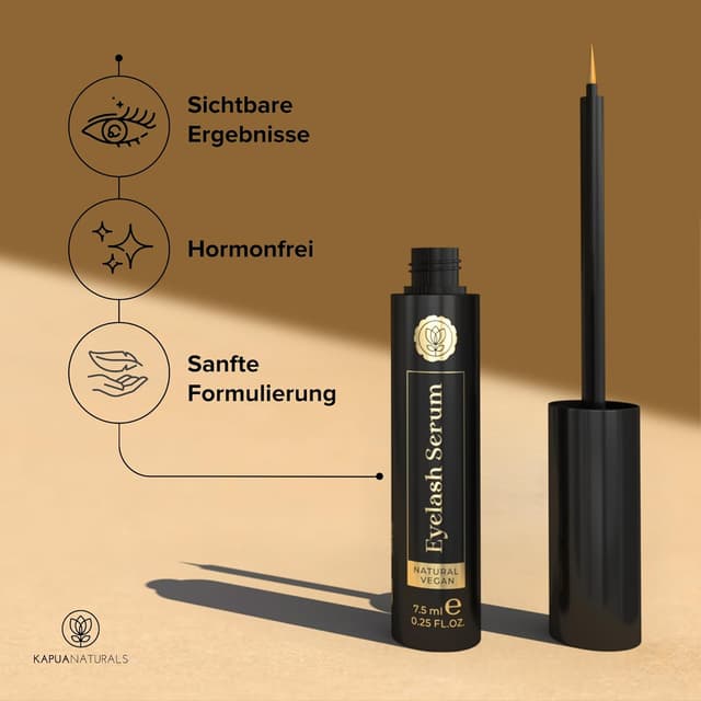Detalle de BIO Wimpernserum „Wimpernserum Wachstum“ – hormonfreier Multi-Peptid-Komplex mit Koffein & Hyaluronsäure (7,5 ml)