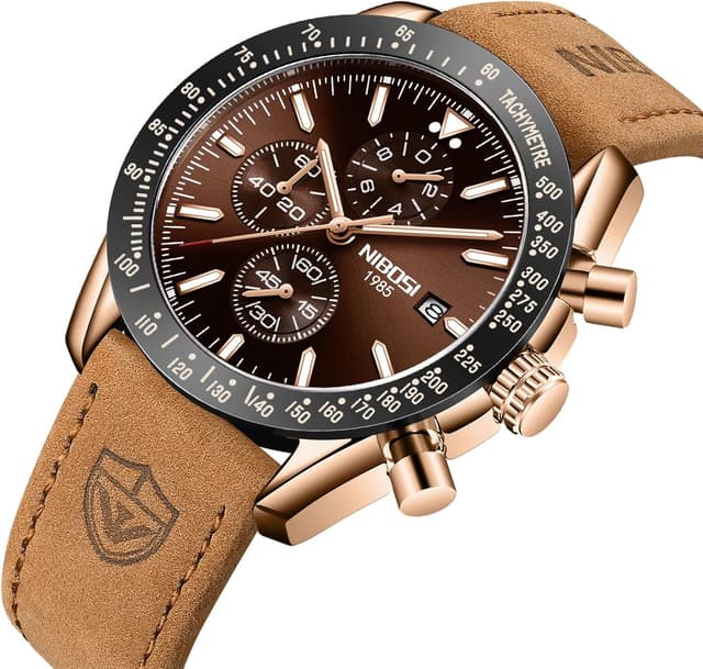 Detalle 2 de NIBOSI orologio da uomo analogico al quarzo cronografo con data, impermeabile 3 ATM e cinturino in pelle