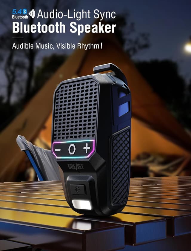 Detalle 2 de GBEAST 2026 Upgrade Wearable Bluetooth Speaker (Clip-On Mini) with Built-In Mic, IPX6 Waterproof, RGB/Flashlight