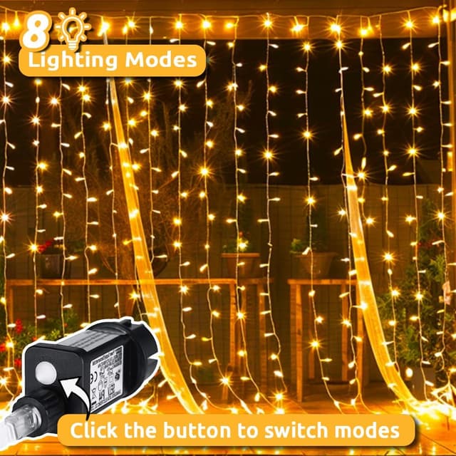 Thumbnail 4 de Dekofun 2 pezzi tenda luminosa 3x3 m con 300 LED bianco caldo, timer e 8 modalità (IP65)