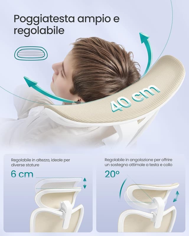 Thumbnail 6 de SONGMICS OBN066LF01 sedia da ufficio ergonomica con poggiatesta e supporto lombare regolabili