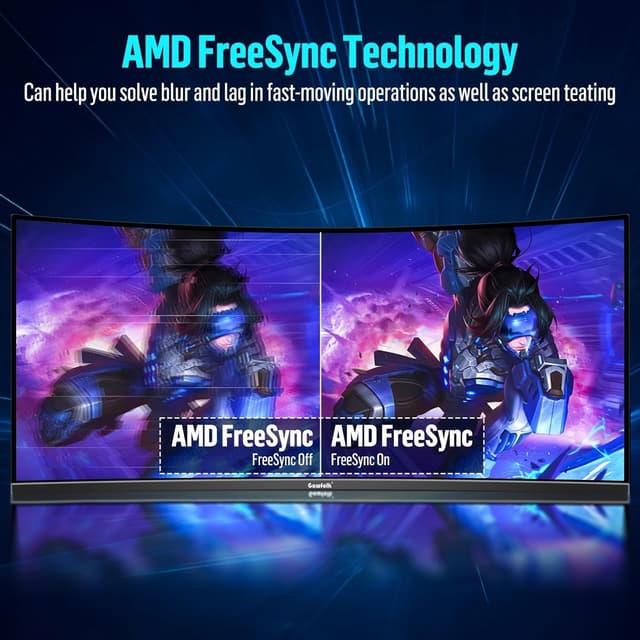 Detalle de Gawfolk Gaming Curved Monitor 34 Zoll (UWQHD 3440×1440, 165 Hz, 1500R, VA) mit DisplayPort/HDMI und VESA 75×75