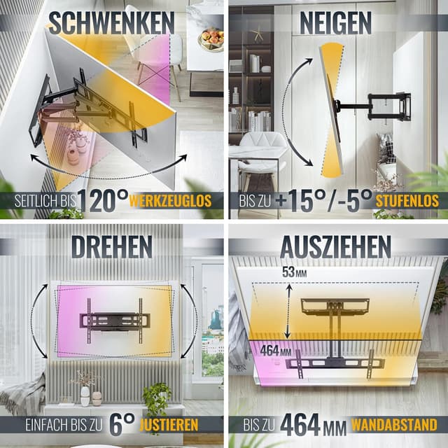 Thumbnail 2 de RICOO TV-Wandhalterung S5264 für 40–65 Zoll, schwenkbar & neigbar, VESA 600×400 bis 40 kg