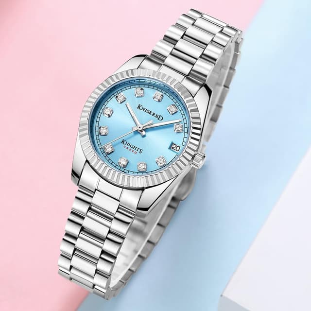 Detalle de KNISKRED montre classique femme avec accents en cristal et bracelet en acier inoxydable
