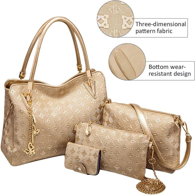 Detalle de Pahajim 4-piece handbag set for women: top-handle, shoulder bag, clutch & card case (PU leather look)