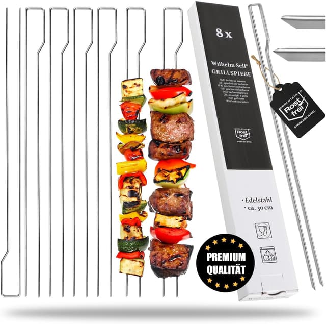 Detalle de Wilhelm Sell 8 spiedini BBQ doppia punta in acciaio inox 430, 30 cm