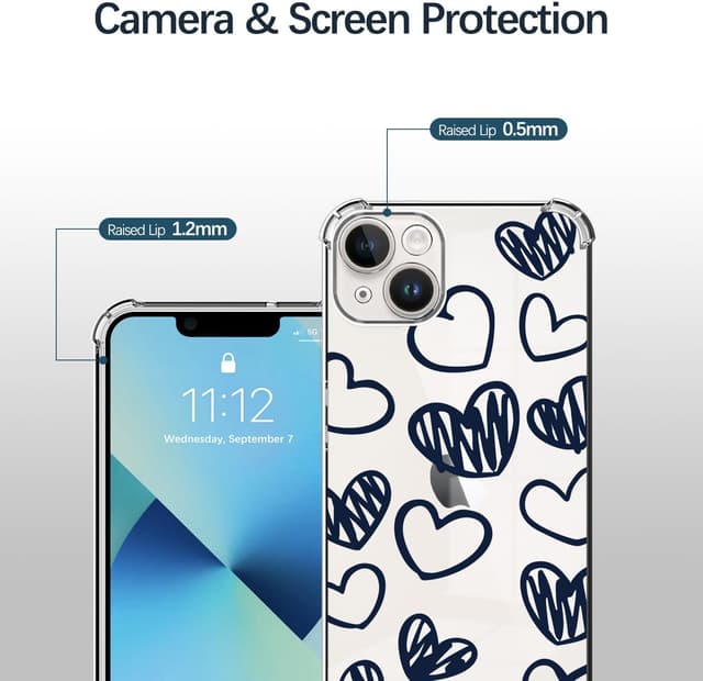 Detalle 2 de ChoosEU Transparente Hülle für iPhone 14 aus weichem TPU/Silikon mit Herzmotiv – dünnes, stoßabsorbierendes Case