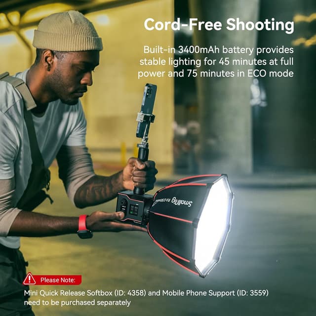Detalle de SMALLRIG RC60B COB Videoleuchte mit integriertem Akku (3400 mAh) und USB‑C PD‑Schnellladung