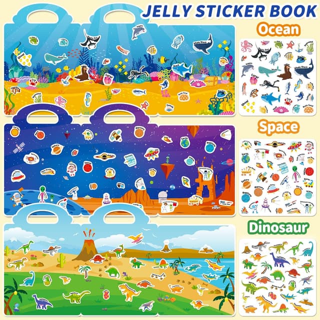 Thumbnail 6 de 6-Set Reusable Jelly Sticker Book for Toddlers (Ages 3–6) — Travel Sticker Activity Toys, 6 Themes