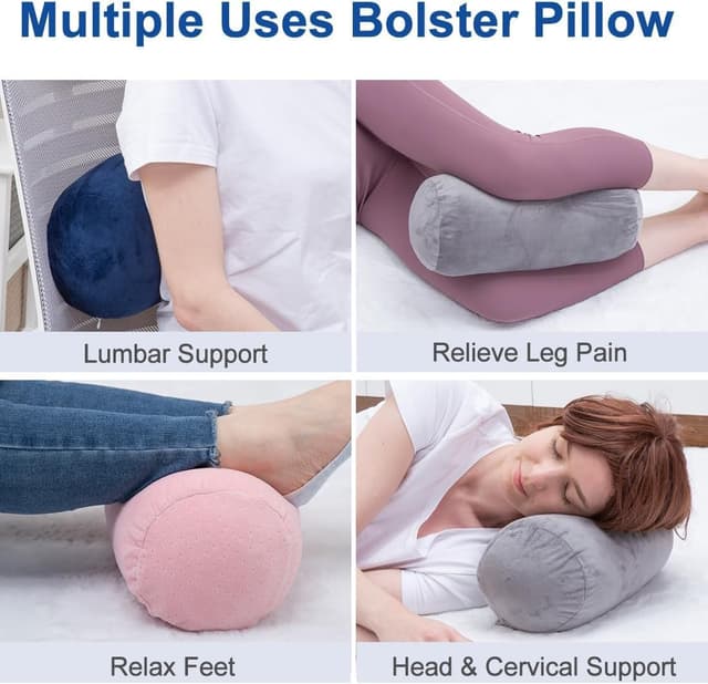 Detalle 2 de AS AWESLING Body Pillow für Erwachsene – rundes Ganzkörper- & Nackenrollen-Kissen mit Bezug (Blau, 33 x 15 cm)