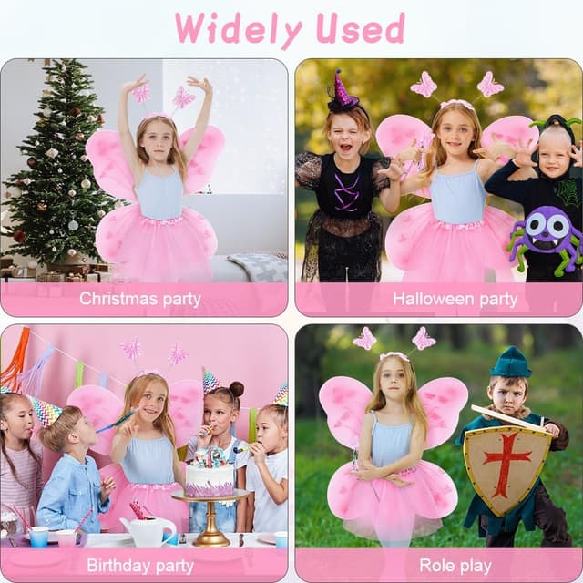 Detalle 2 de AYBUY Kids Fairy Wings Costume Set (Butterfly Wings, Tutu, Magic Wand & Headband)
