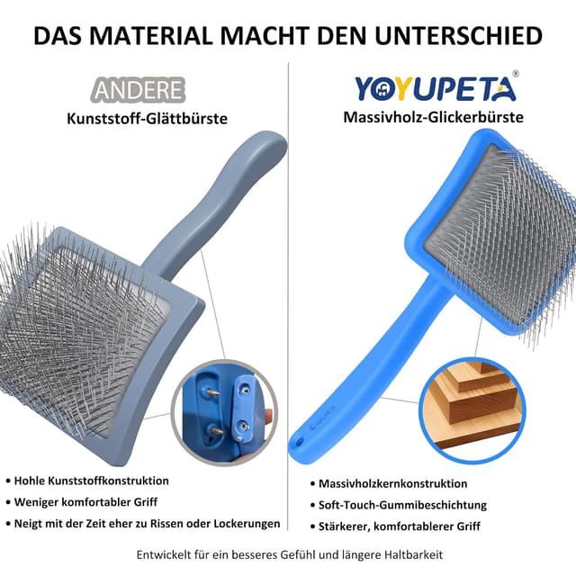 Detalle 2 de YOYUPETA Zupfbürste & Hundebürste für langes Fell (25 mm Pins) mit Etui – Profi-Fellkamm für Unterwolle, Knoten & Filz in Blau