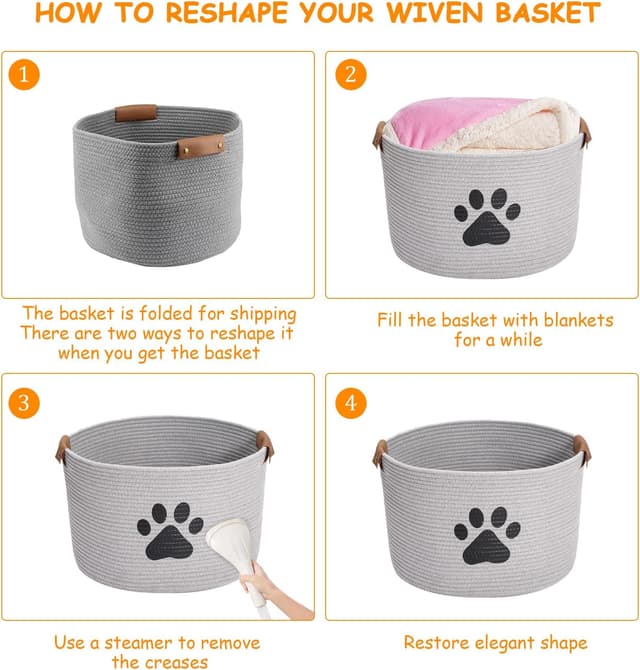 Detalle de Geyecete round dog toy basket storage weave rope basket in grey