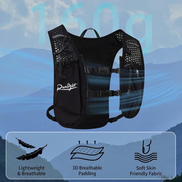 Detalle de Runlight Laufrucksack Laufweste mit verstellbaren Brustgurten und 1.500-ml-Wasserflasche (unisex)