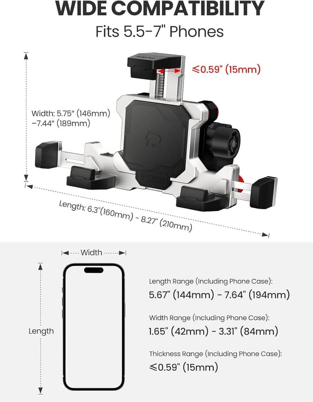 Thumbnail 4 de Tounee Support de téléphone Moto métal 5,5–7 pouces
