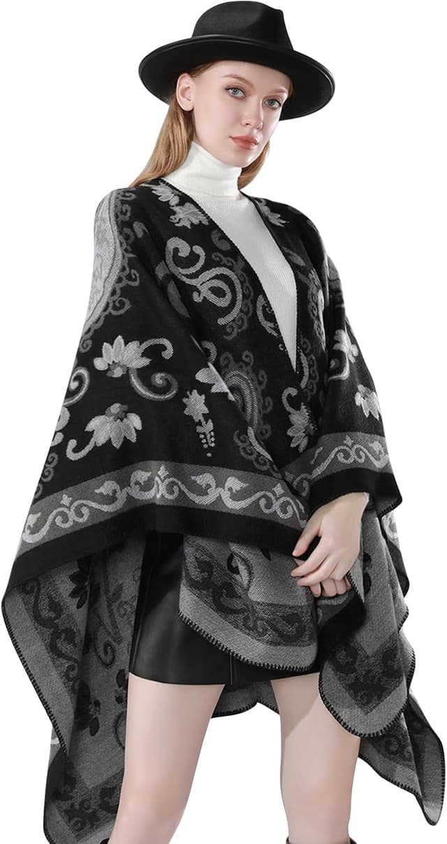 Thumbnail 3 de Zetieny Damen Poncho Schal Cashmere Feeling Cape 🧣