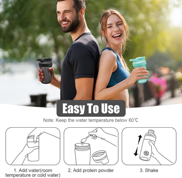 Detalle 2 de Alaoo Bottiglia Shaker Wave da 400 ml (2 pezzi) con tappo a vite, sfera metallica e maniglia