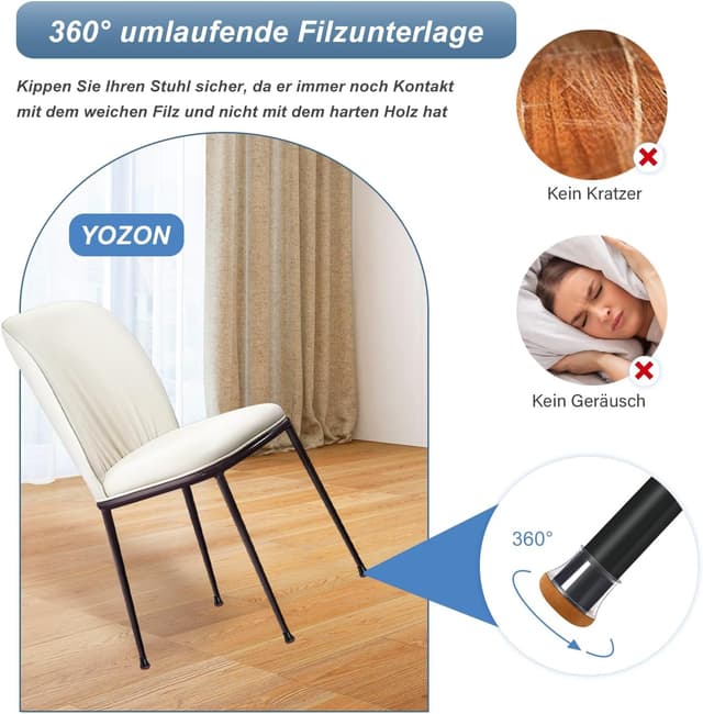 Detalle de YOZON 20 Stück Stuhlbeinkappen aus transparentem Silikon mit umwickeltem Filz (Durchmesser 20–30 mm)