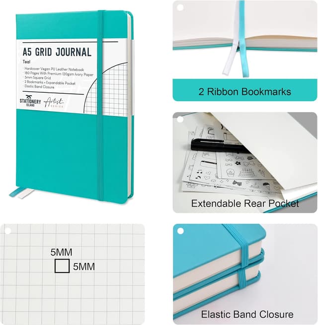 Thumbnail 6 de STATIONERY ISLAND Taccuino a quadretti A5 con copertina rigida e carta da 120 gsm