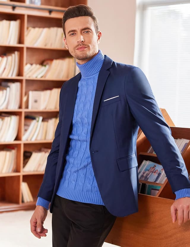 Detalle de COOFANDY Pull homme col en roulé manches longues en maille torsadée