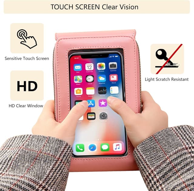 Detalle de DBPBToU borsa tracolla da donna in PU con porta cellulare al collo e finestra touch