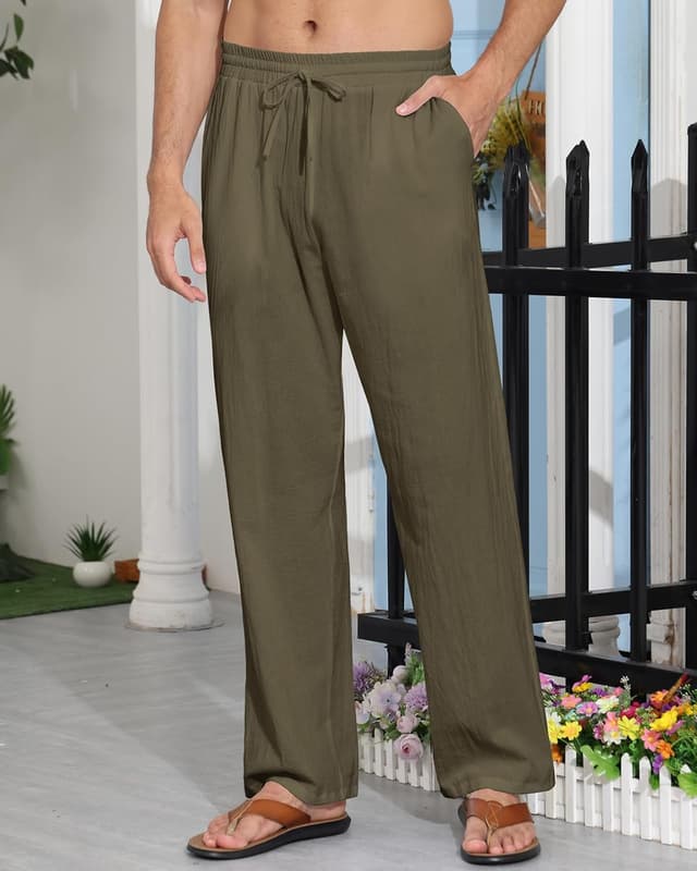 Detalle de EndoraDore Mens Linen trousers with adjustable waist