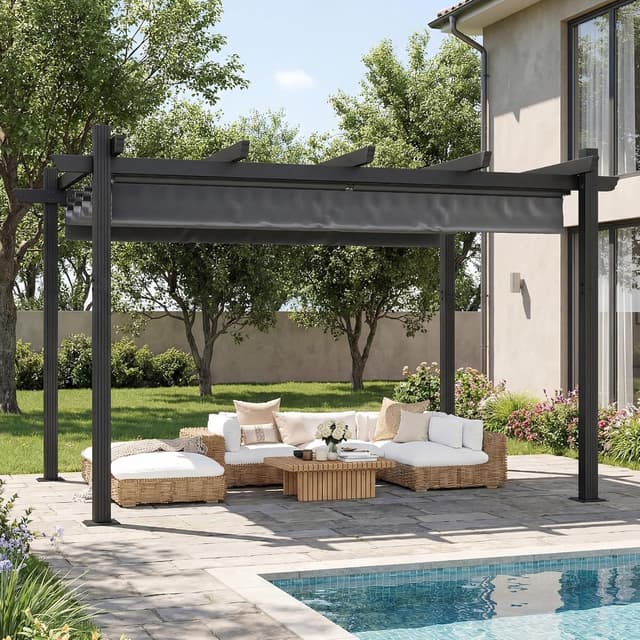 Detalle 2 de TRIUMPHKEY Pergola Pavillon 3x4 m wasserdicht, Aluminium mit Schiebedach – Winterfest, grau