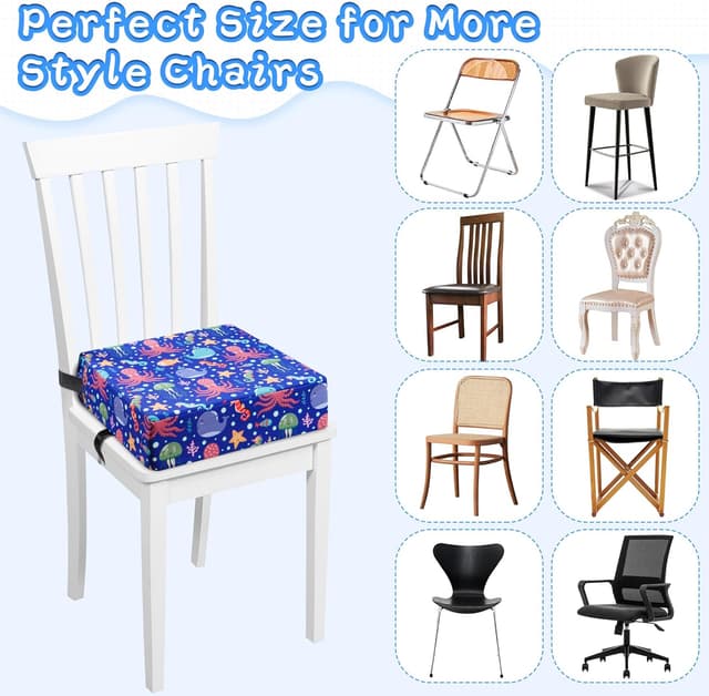 Detalle 1 de Blue Toddler Booster Seat for Dining Chair with PU Cover, Non-Slip Base & Adjustable Seat Belts