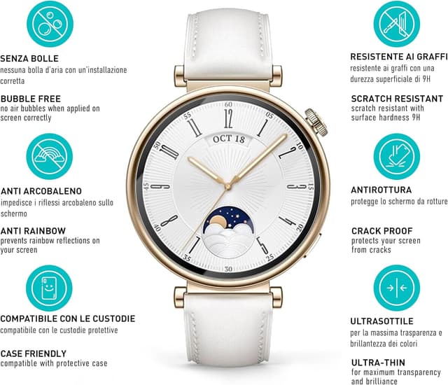 Detalle de smartect Vetro Temperato Clear (3 pezzi) per Huawei Watch GT 4 41mm, anti-graffio 9H