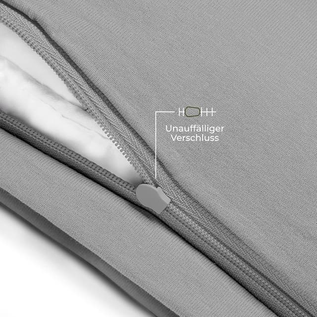 Detalle 2 de Dreamzie Kissenbezug aus 100% Bio-Baumwolle, 50x50 cm im 2er-Set – grau, mit Reißverschluss (OEKO-Tex)