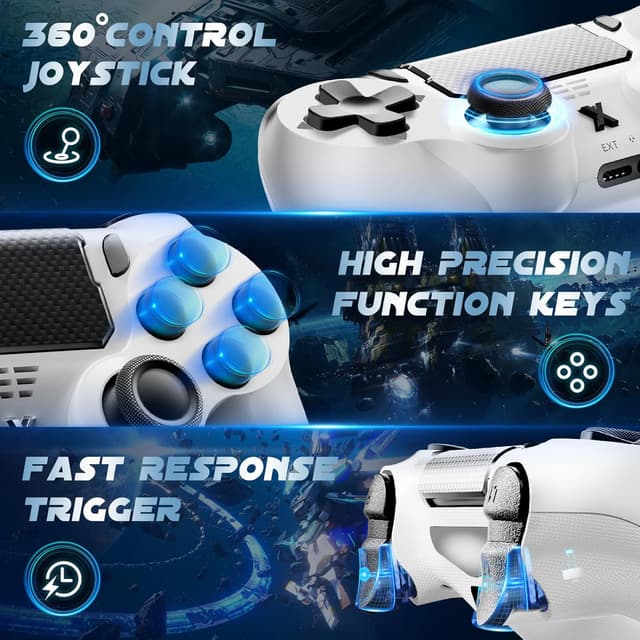 Detalle de Glitfix Wireless Controller (White) – wireless gamepad for PS-4/Slim/Pro and PC with dual vibration, touch panel and 3.5mm audio jack
