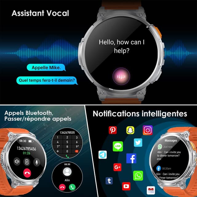 Detalle 2 de Montre connectée homme avec appels Bluetooth et écran HD 1,85" – étanche IP68, batterie 730 mAh