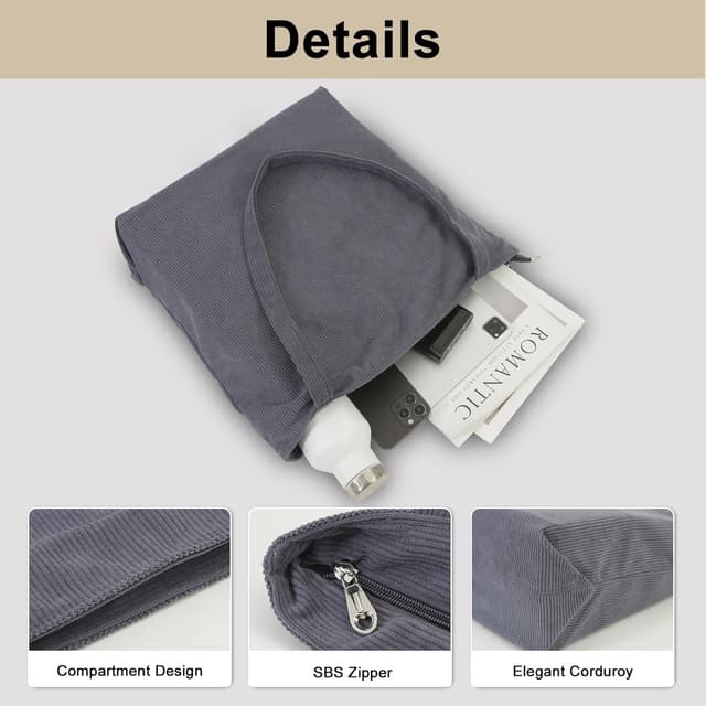 Detalle 2 de CNMTCCO Shopper-Tote Bag für Damen mit Reißverschluss, Cord-Tragetasche mit Fächern