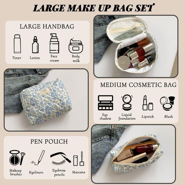 Detalle 2 de Aucuu Kosmetiktasche Set 3-teilig mit Blumen