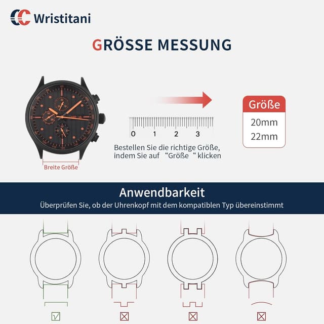 Detalle 2 de Wristitani Echtleder-Uhrenarmband (22/20 mm) mit 9 Lochpositionen – kompatibel mit Galaxy Watch 7/6/5/4