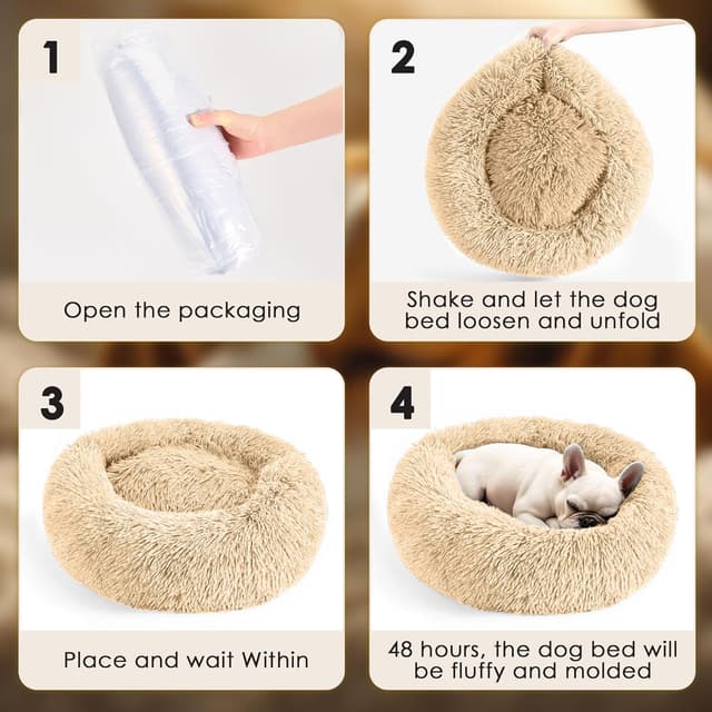 Detalle 2 de LUOJINYI Flauschiges Donut-Hundebett (70 cm) in Kamel – waschbar mit rutschfestem Boden