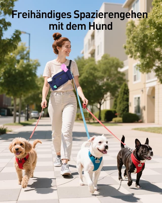 Thumbnail 6 de AGPTEK Bauchtasche für Hunde mit Leckerli-Tasche, Kotbeutel-Spender und ausziehbaren Flaschenhaltern – Blau