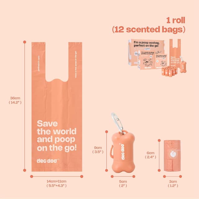 Detalle de Hundekotbeutel biologisch abbaubar mit Henkel & Spender – 720 Stück (60 Rollen) mit Duft