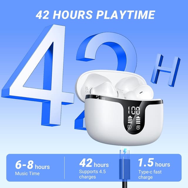 Detalle de Monyhigh Wireless Earbuds Bluetooth 5.3 (in-ear) with 4 ENC Mic, 42h playtime and LED display in-ear headphones