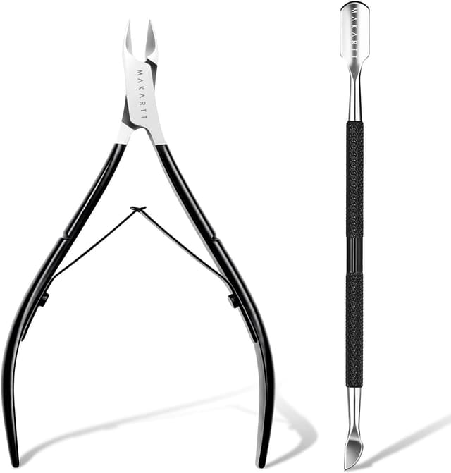 Detalle de Kit Makartt coupe-cuticules professionnel 2 en 1 avec poussoir et 3 pinces en acier inoxydable