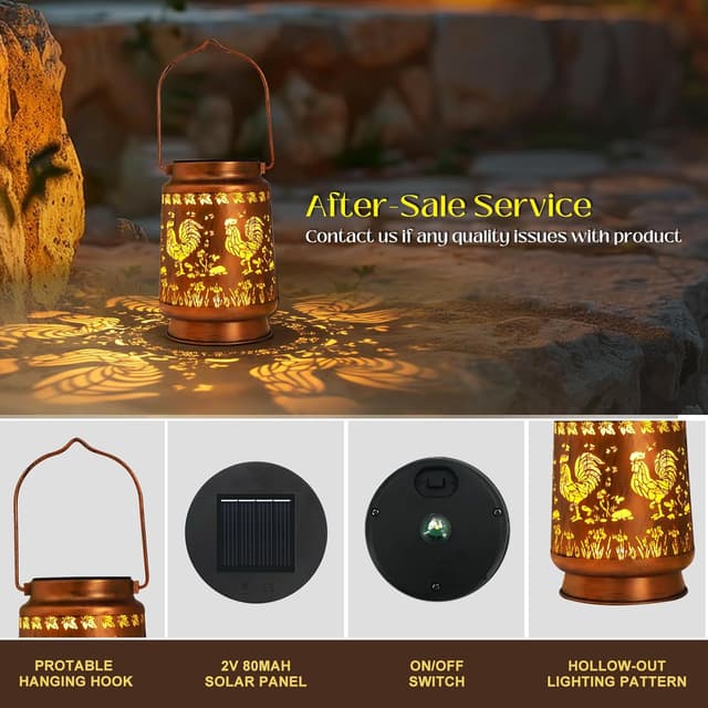 Thumbnail 6 de Solar Rooster Lanterns Outdoor Garden Decor – Waterproof Hanging Metal LED Solar Light for Patio, Yard & Gifts