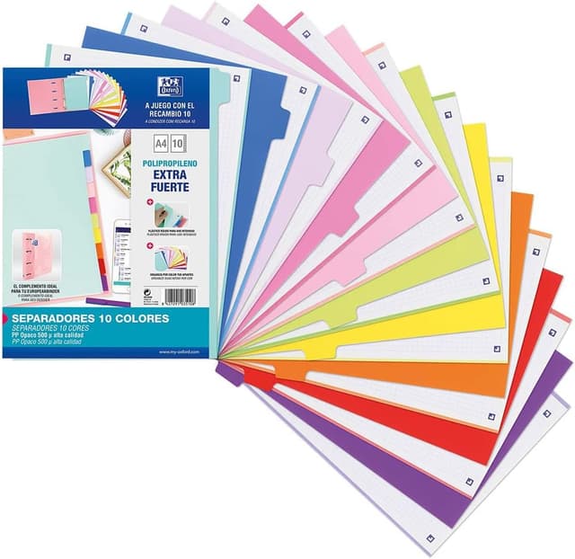 Detalle de Separatori Oxford A4 a 10 posizioni in PP opaco (10 colori assortiti)