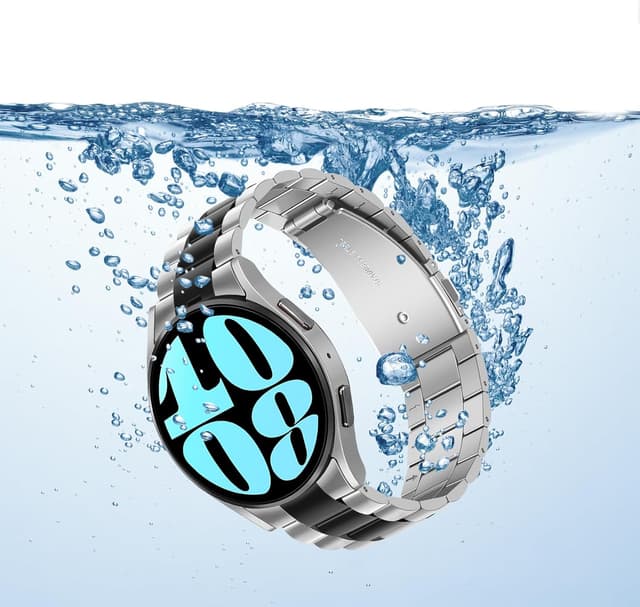 Detalle 2 de Anlinser No Gap Bands Stainless Steel 20mm Metal Strap for Samsung Galaxy Watch 7/6/5/4 Series (Silver-Black)