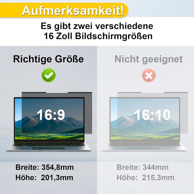 Detalle de STARY magnetische Blickschutzfolie für Laptop 16 Zoll (16:9) – Anti-Spy & Blaulicht-/Blendfilter