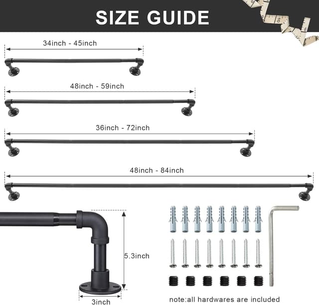 Thumbnail 5 de Harrms Industrial Curtain Poles 81-109cm 🪟