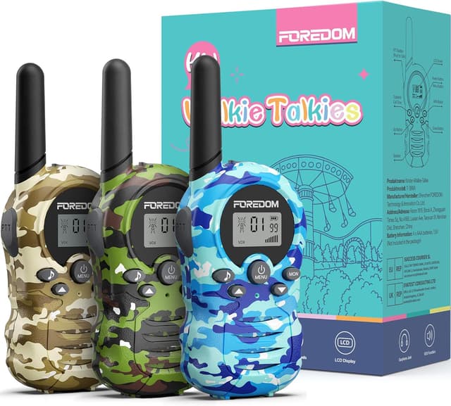 Detalle de FOREDOM Kinder-Walkie-Talkies Funkgeräte-Set (3er Set) für 3–12 Jahre mit 8 Kanälen, bis zu 3 km Reichweite