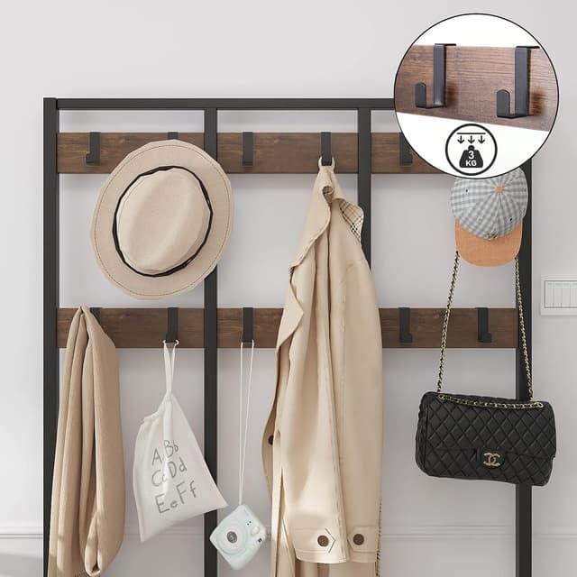 Thumbnail 6 de Dripex Appendiabiti da terra con panca e scarpiera 3 in 1, 12 ganci rimovibili, 100x40x182 cm